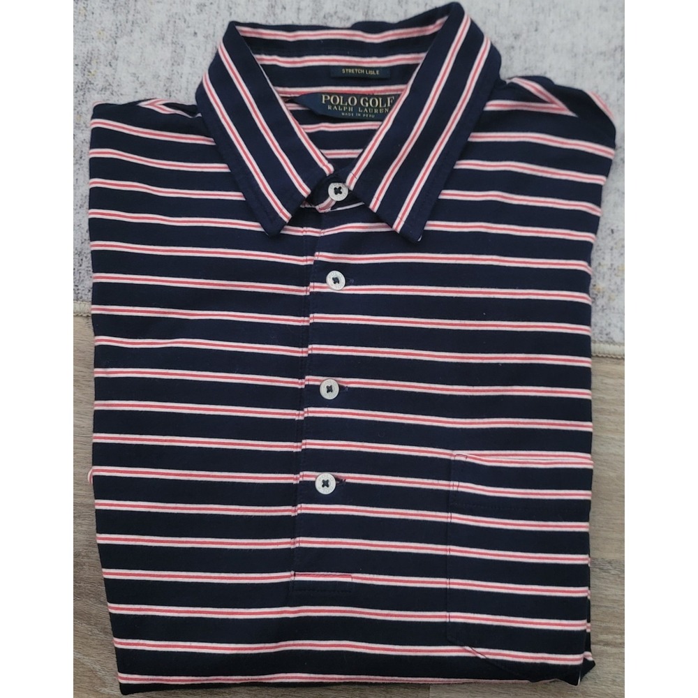 Ralph Lauren Men's Polo Golf Blue Striped‎ Casual Cotton Stretch Lisle Size M